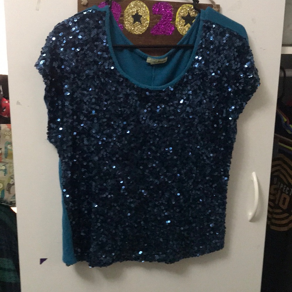 Blue sequin blouse